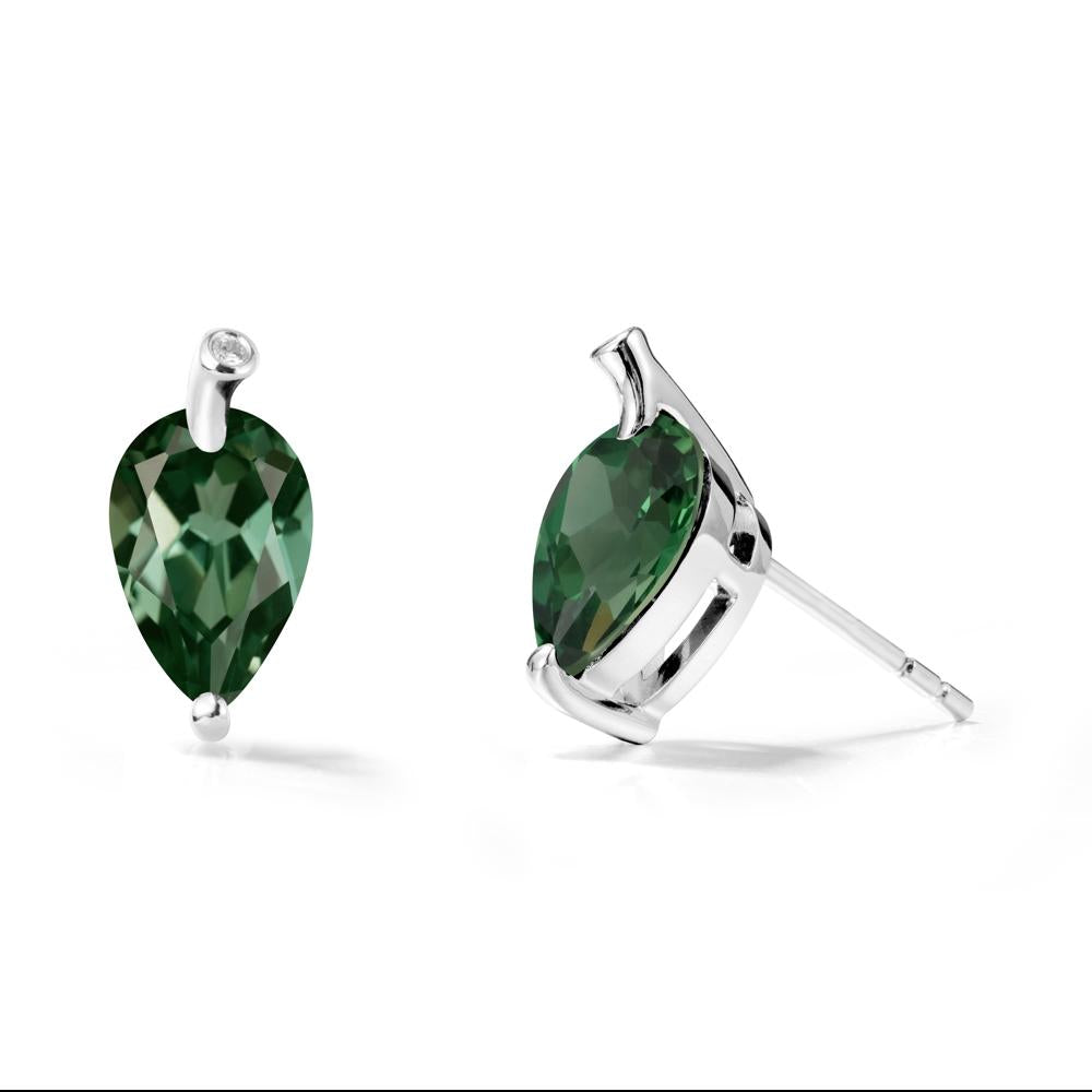 Pear Shaped Green Sapphire Leaf Earrings - LUO Jewelry #metal_18k white gold