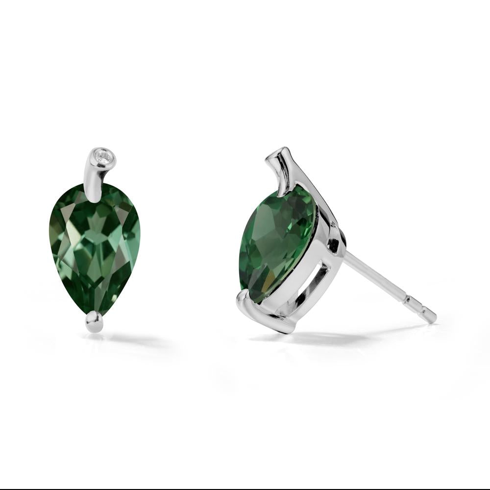 Pear Shaped Green Sapphire Leaf Earrings - LUO Jewelry #metal_platinum