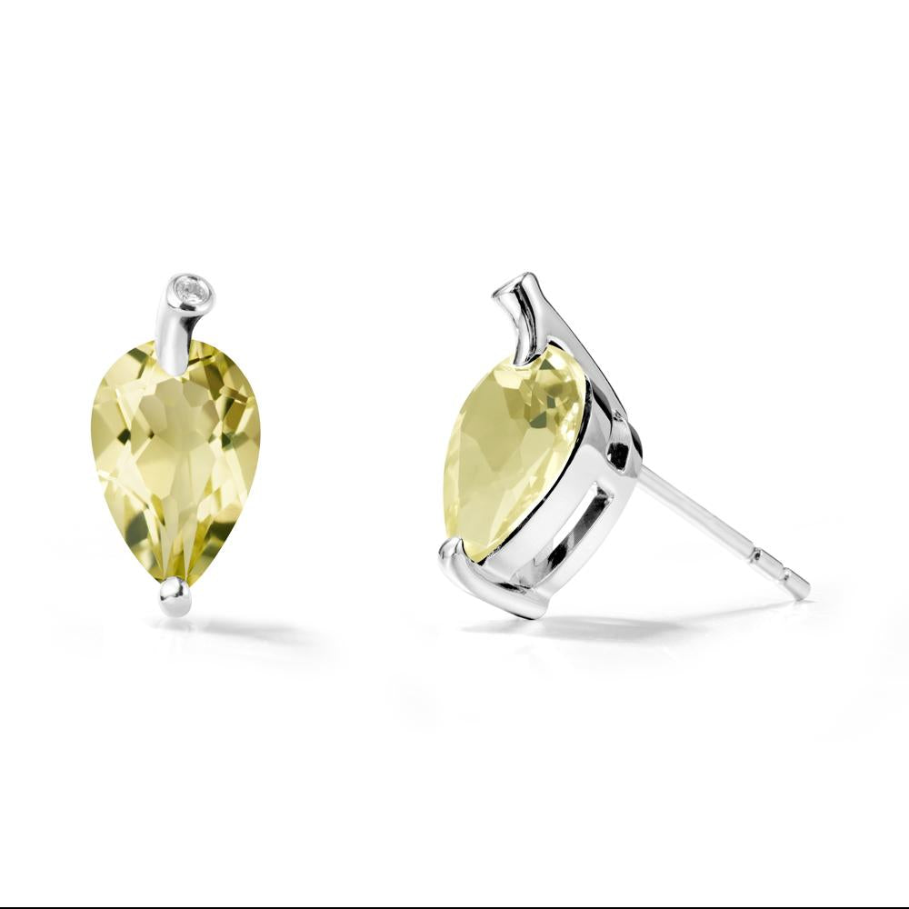 Nature Inspired Teardrop Lemon Quartz Leaf Earrings - LUO Jewelry #metal_14k white gold