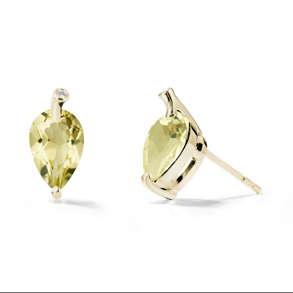 Nature Inspired Teardrop Lemon Quartz Leaf Earrings - LUO Jewelry #metal_14k yellow gold