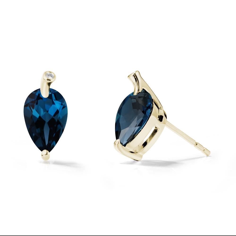 Pear Shaped London Blue Topaz Leaf Earrings - LUO Jewelry #metal_14k yellow gold
