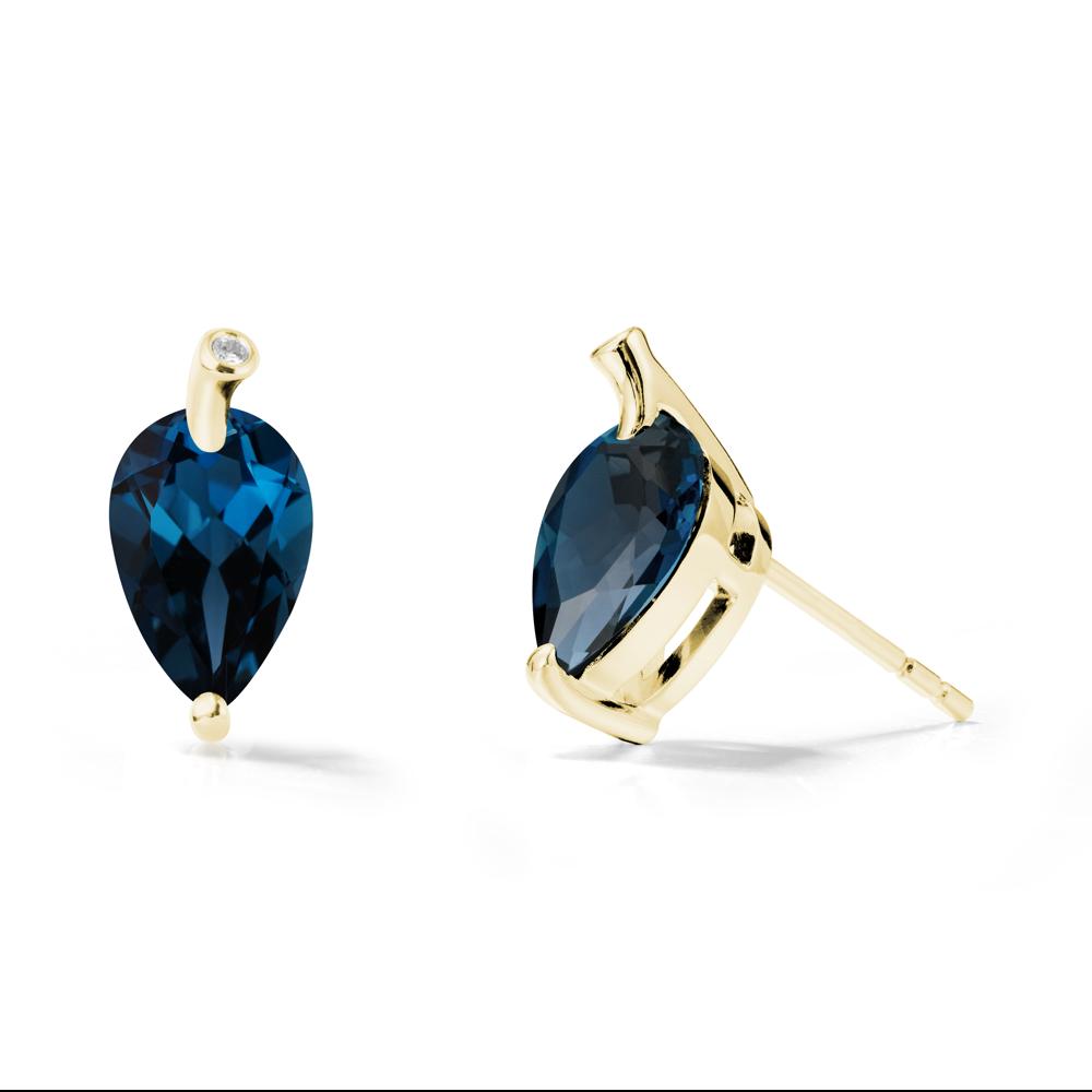 Pear Shaped London Blue Topaz Leaf Earrings - LUO Jewelry #metal_18k yellow gold