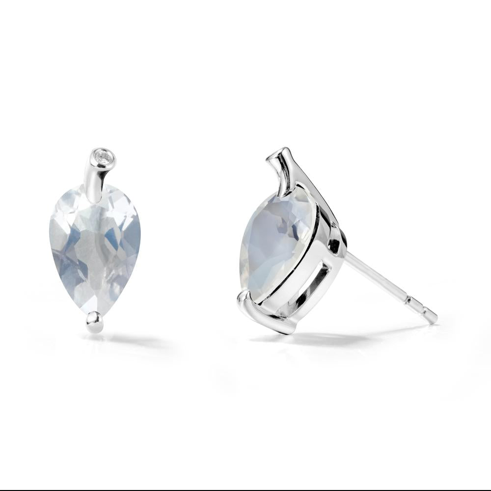 Pear Shaped Moonstone Leaf Earrings - LUO Jewelry #metal_18k white gold