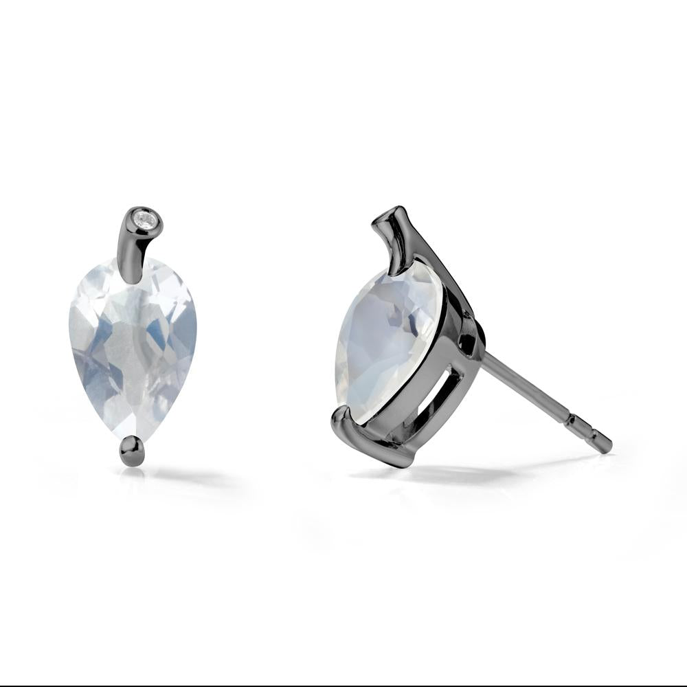 Pear Shaped Moonstone Leaf Earrings - LUO Jewelry #metal_black finish sterling silver
