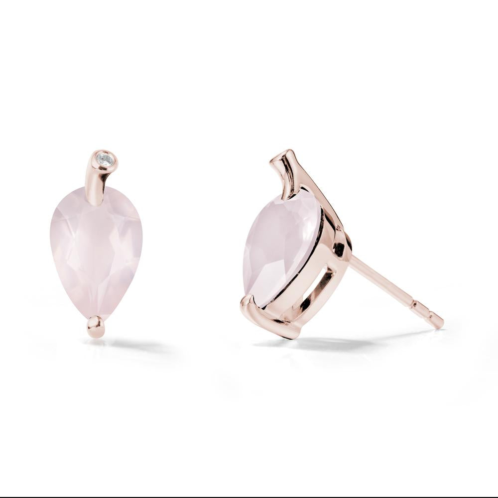 Nature Inspired Teardrop Rose Quartz Leaf Earrings - LUO Jewelry #metal_14k rose gold