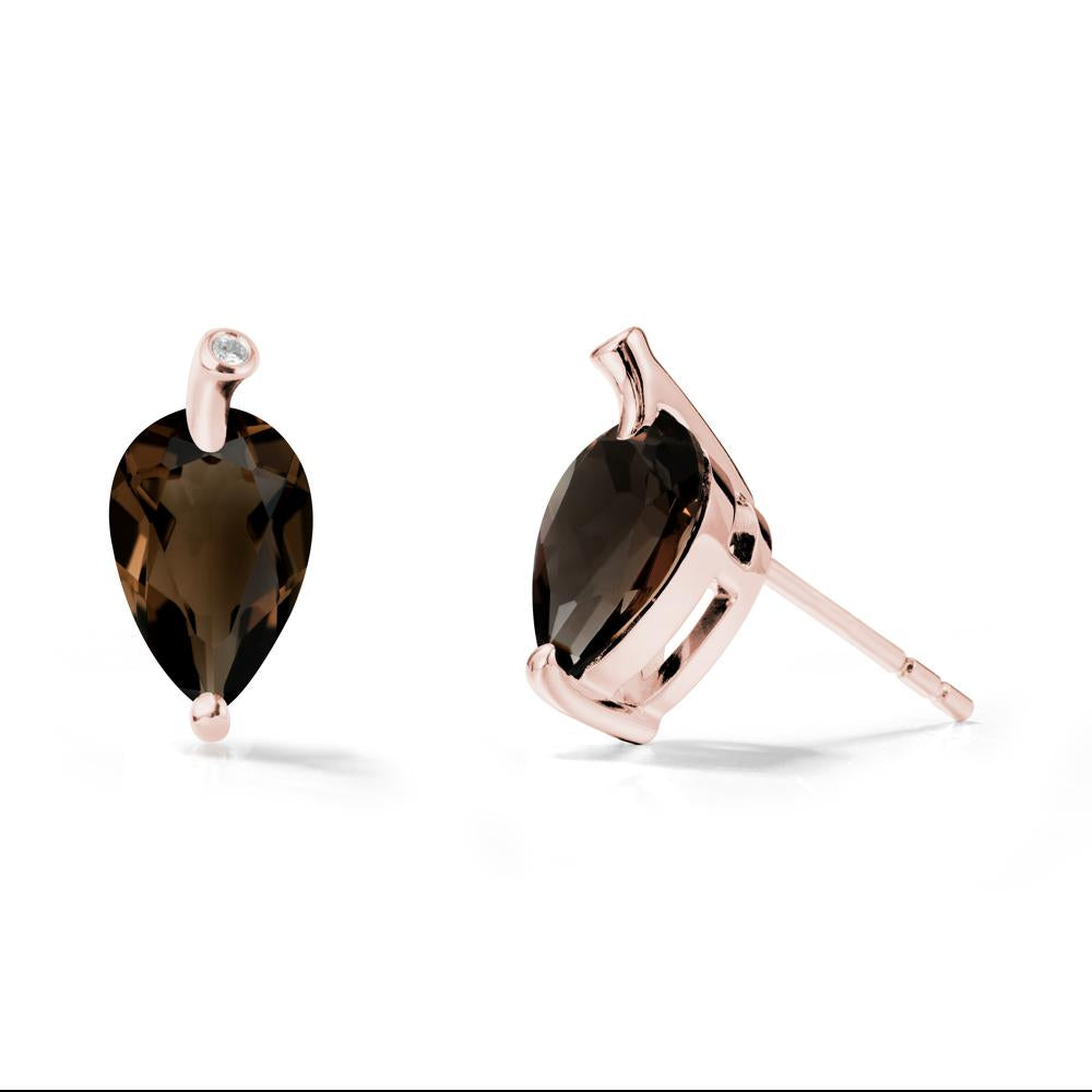 Pear Shaped Smoky Quartz Leaf Earrings - LUO Jewelry #metal_18k rose gold