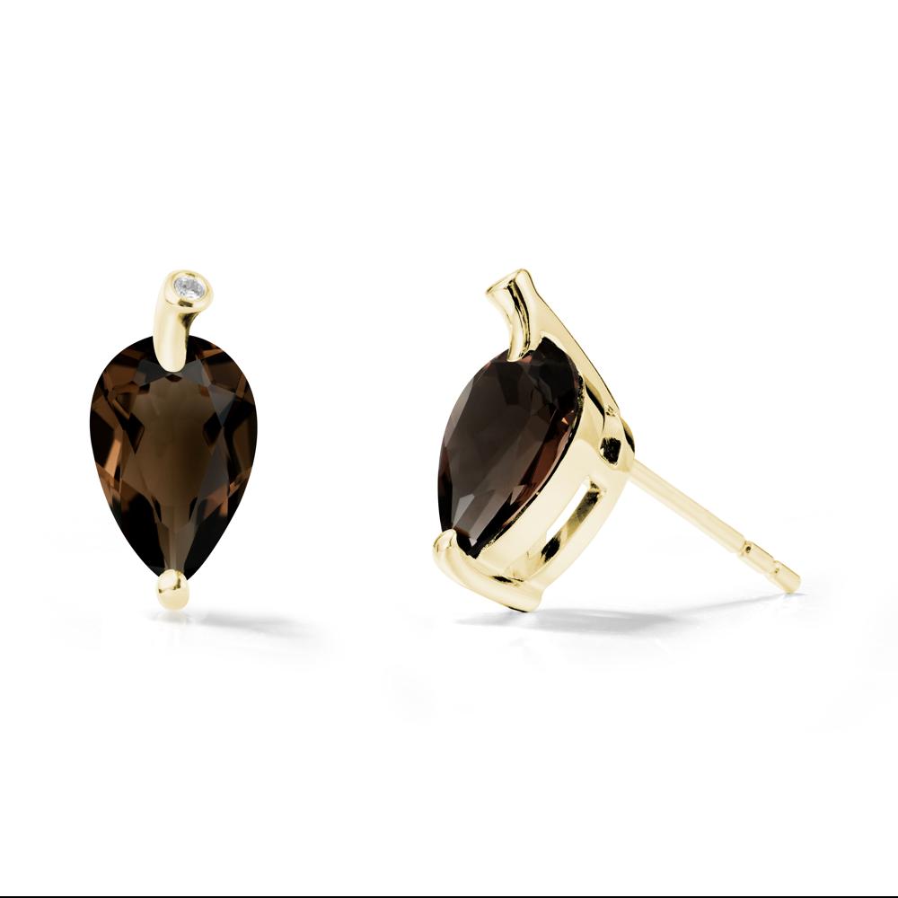 Pear Shaped Smoky Quartz Leaf Earrings - LUO Jewelry #metal_18k yellow gold