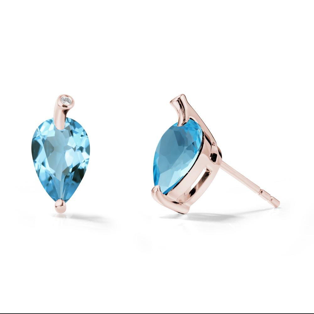 Nature Inspired Teardrop Swiss Blue Topaz Leaf Earrings - LUO Jewelry #metal_14k rose gold