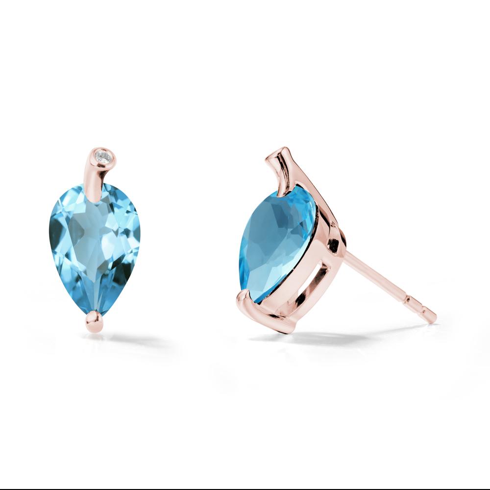 Nature Inspired Teardrop Swiss Blue Topaz Leaf Earrings - LUO Jewelry #metal_18k rose gold