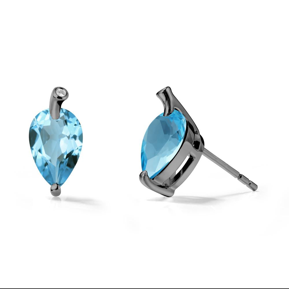 Nature Inspired Teardrop Swiss Blue Topaz Leaf Earrings - LUO Jewelry #metal_black finish sterling silver