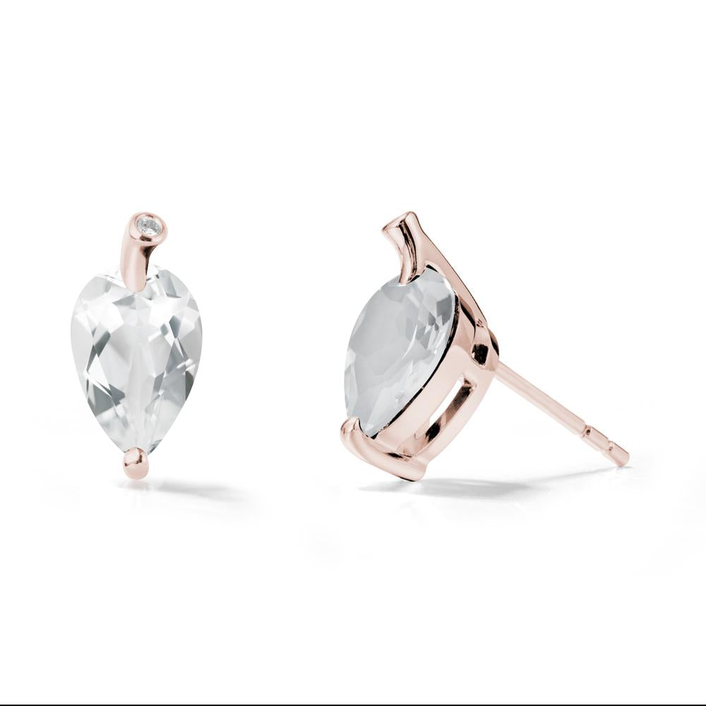 Pear Shaped White Topaz Leaf Earrings - LUO Jewelry #metal_14k rose gold