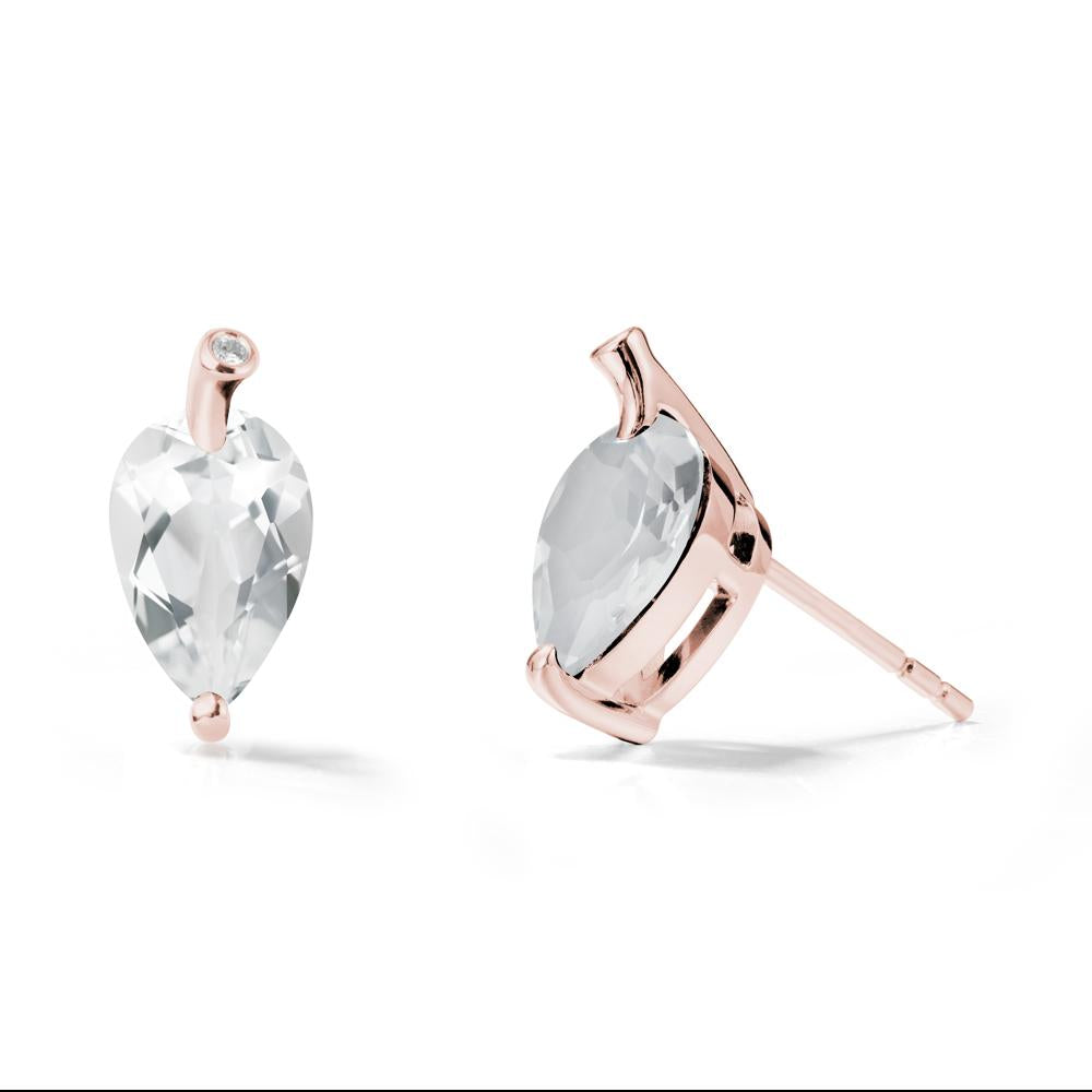 Pear Shaped White Topaz Leaf Earrings - LUO Jewelry #metal_18k rose gold