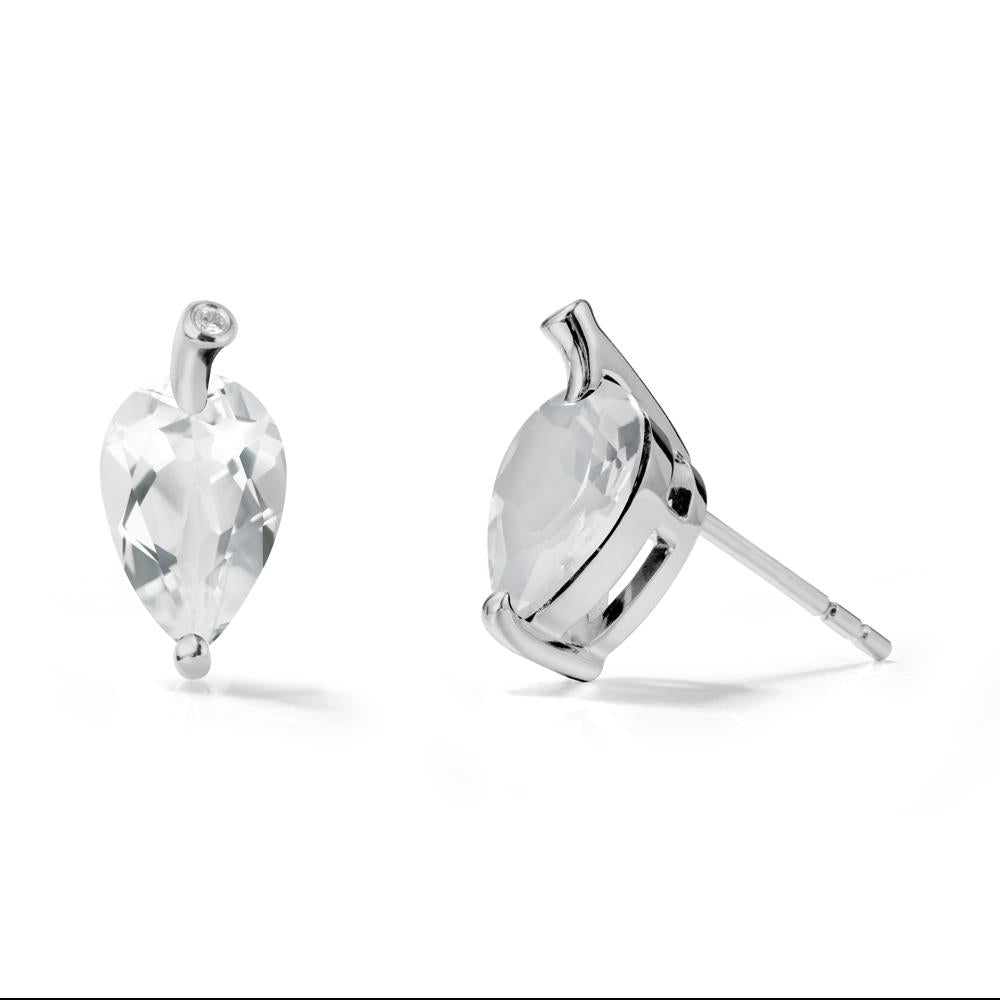 Pear Shaped White Topaz Leaf Earrings - LUO Jewelry #metal_platinum