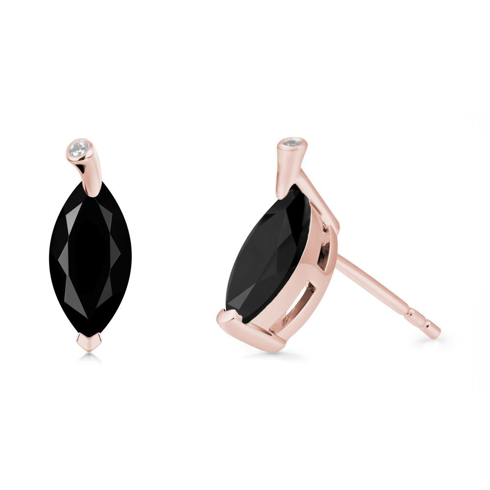 Leaf Inspired Marquise Shaped Black Spinel Earrings - LUO Jewelry #metal_18k rose gold