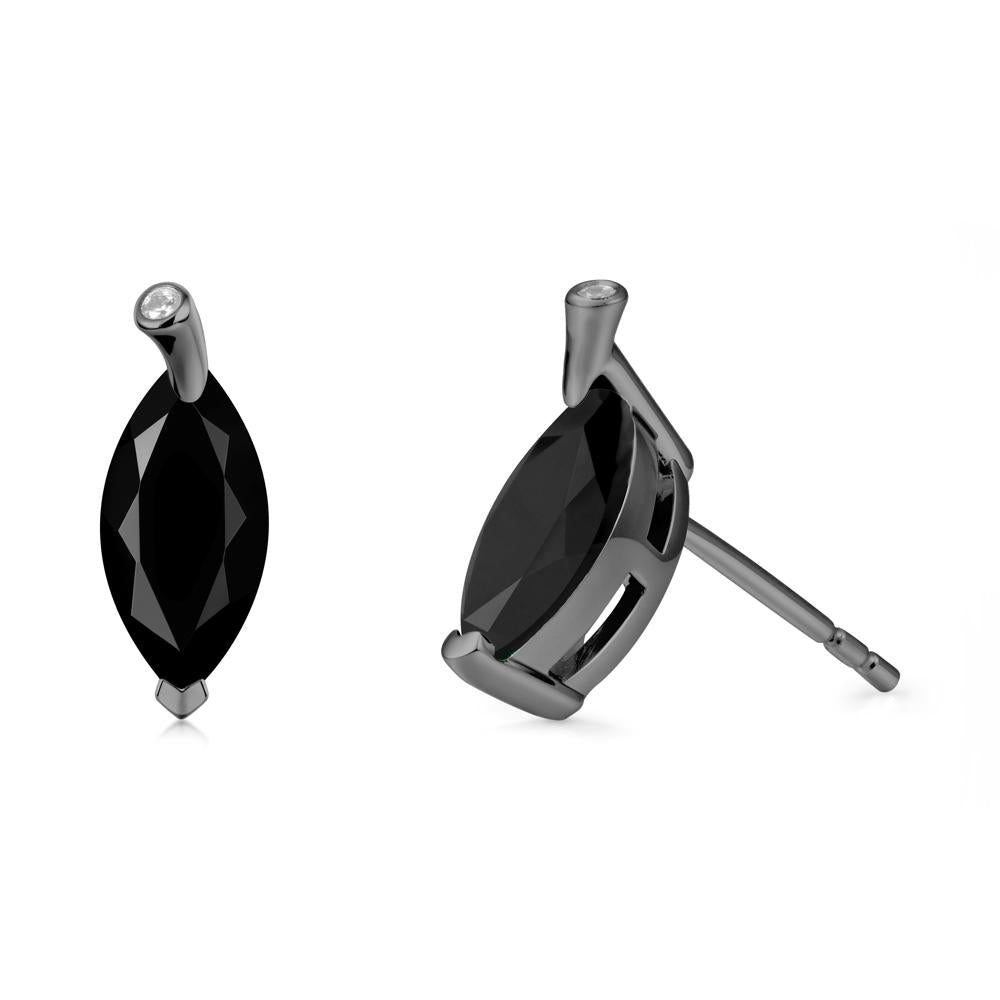 Leaf Inspired Marquise Shaped Black Spinel Earrings - LUO Jewelry #metal_black finish sterling silver