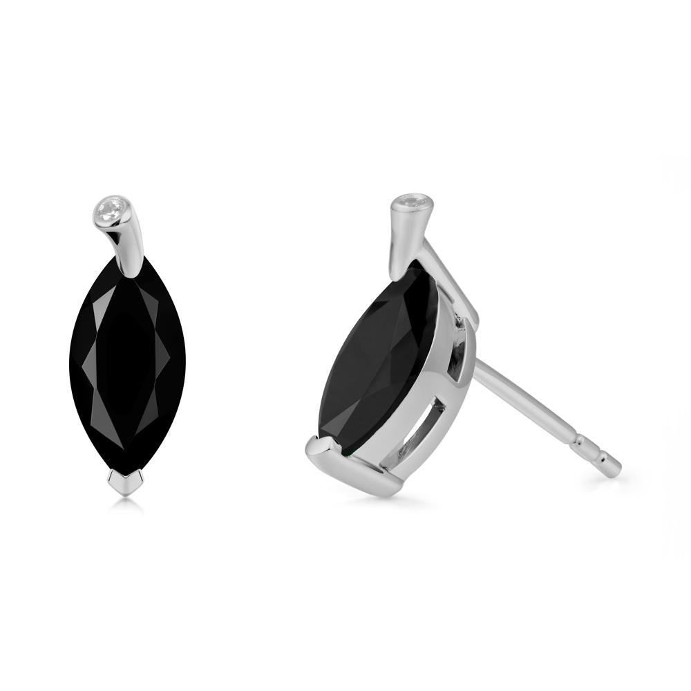 Leaf Inspired Marquise Shaped Black Spinel Earrings - LUO Jewelry #metal_platinum