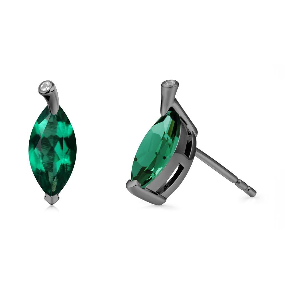Leaf Inspired Marquise Shaped Emerald Earrings - LUO Jewelry #metal_black finish sterling silver