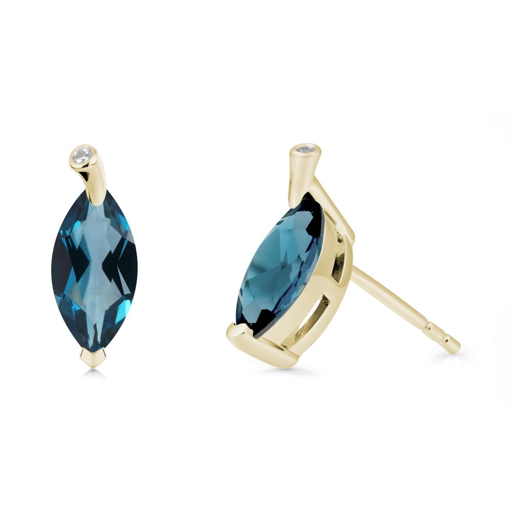 Leaf Inspired Marquise Shaped London Blue Topaz Earrings - LUO Jewelry #metal_14k yellow gold