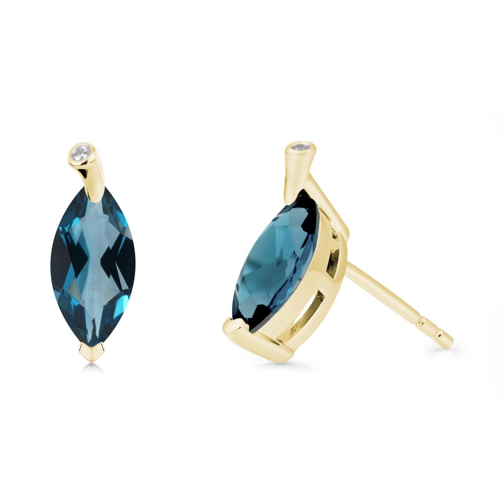 Leaf Inspired Marquise Shaped London Blue Topaz Earrings - LUO Jewelry #metal_18k yellow gold