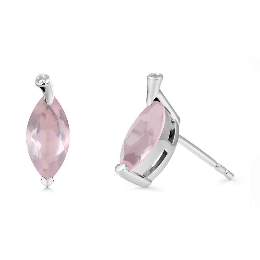 Marquise Rose Quartz Leaf Earrings - LUO Jewelry #metal_14k white gold