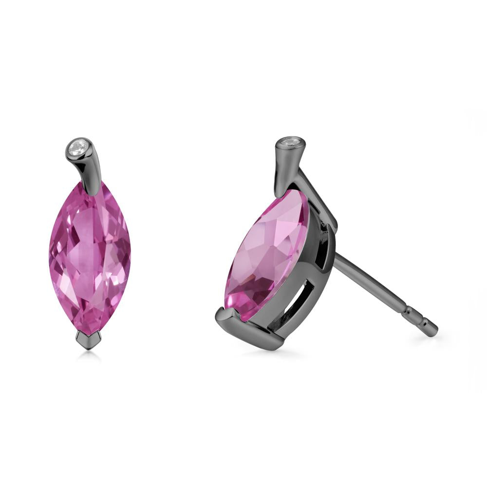 Leaf Inspired Marquise Shaped Pink Sapphire Earrings - LUO Jewelry #metal_black finish sterling silver