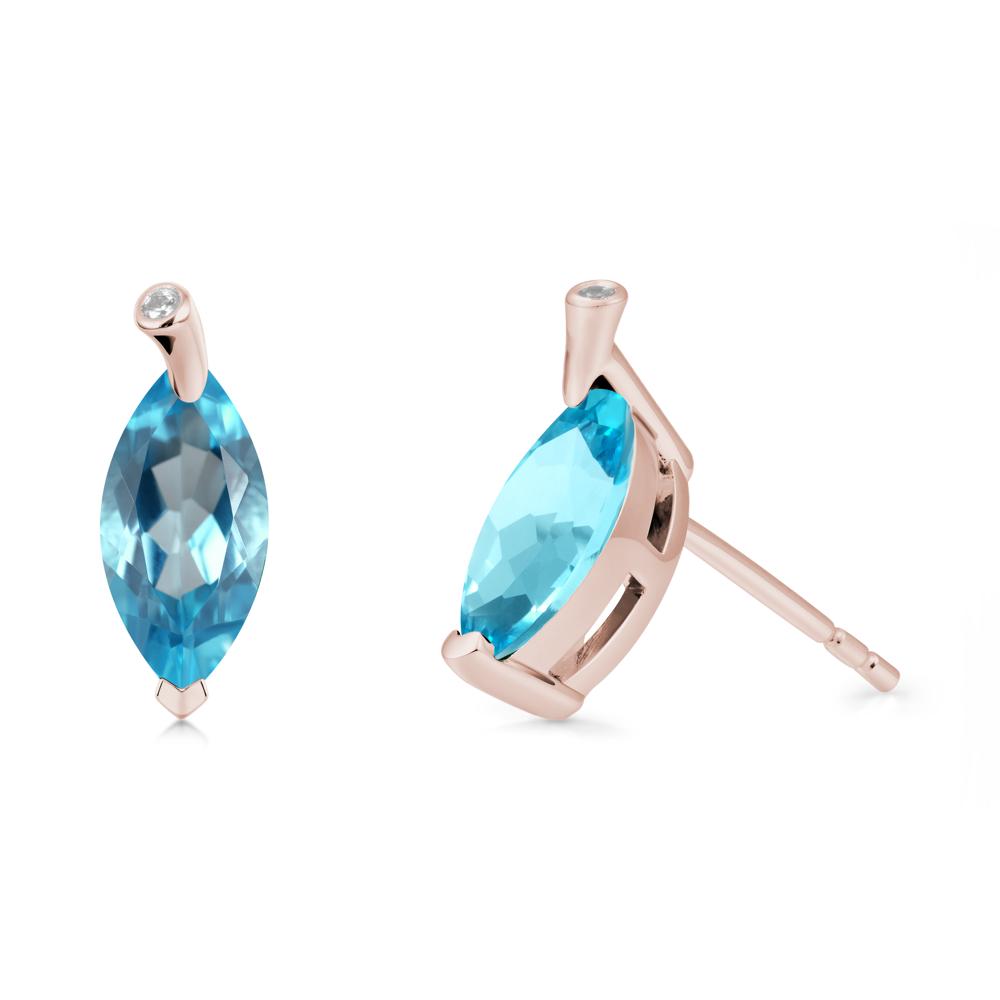 Leaf Inspired Marquise Shaped Swiss Blue Topaz Earrings - LUO Jewelry #metal_14k rose gold