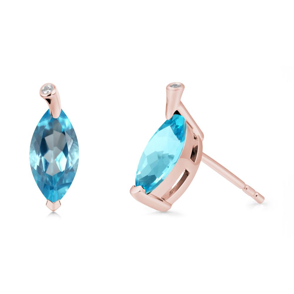 Leaf Inspired Marquise Shaped Swiss Blue Topaz Earrings - LUO Jewelry #metal_18k rose gold