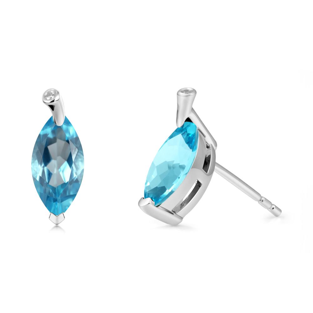 Leaf Inspired Marquise Shaped Swiss Blue Topaz Earrings - LUO Jewelry #metal_18k white gold