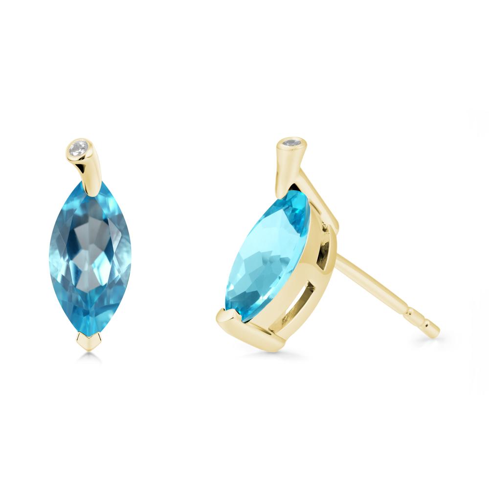 Leaf Inspired Marquise Shaped Swiss Blue Topaz Earrings - LUO Jewelry #metal_18k yellow gold