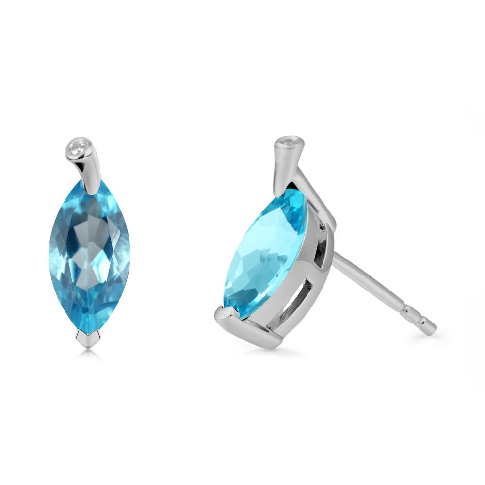 Leaf Inspired Marquise Shaped Swiss Blue Topaz Earrings - LUO Jewelry #metal_platinum