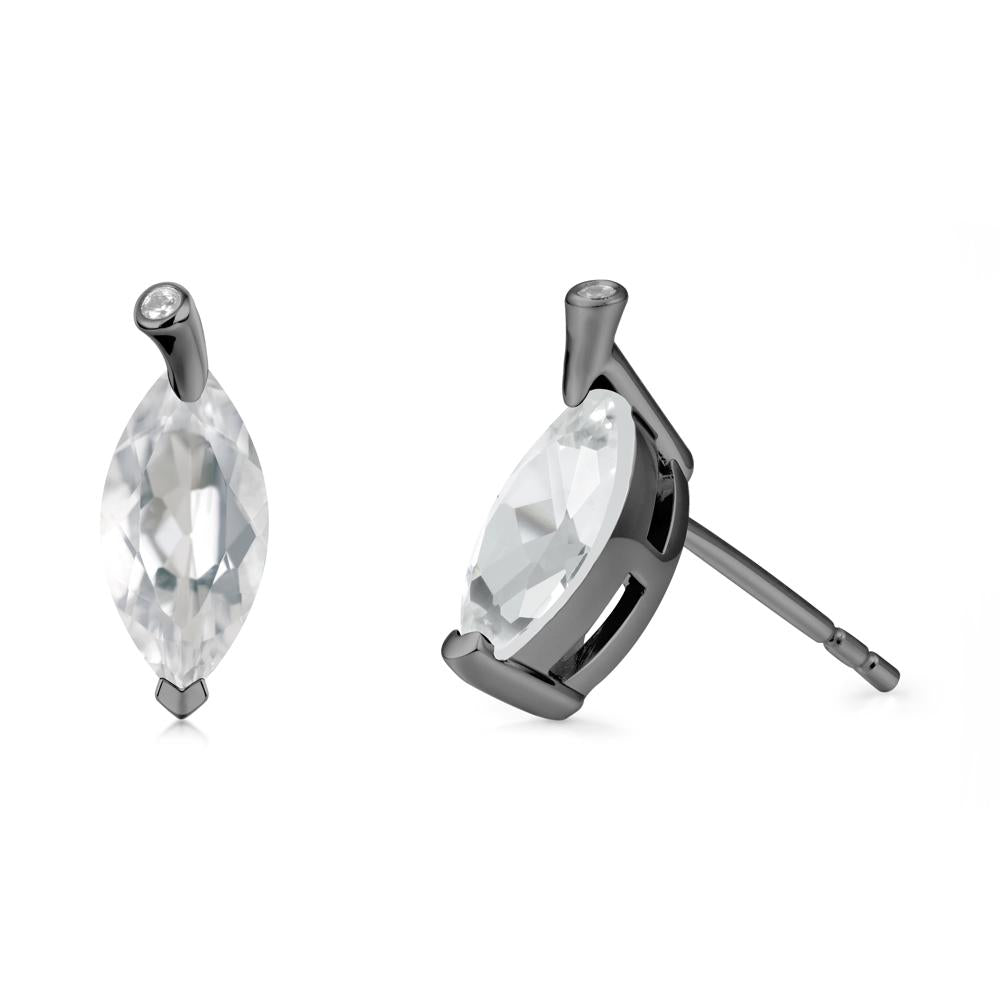 Marquise White Topaz Leaf Earrings - LUO Jewelry #metal_black finish sterling silver
