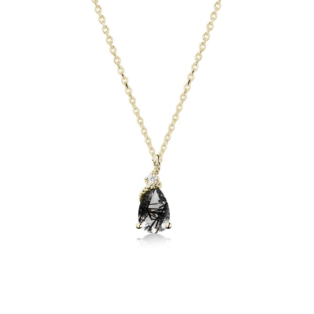 Pear Black Rutilated Quartz Snake Necklace - LUO Jewelry #metal_14k yellow gold