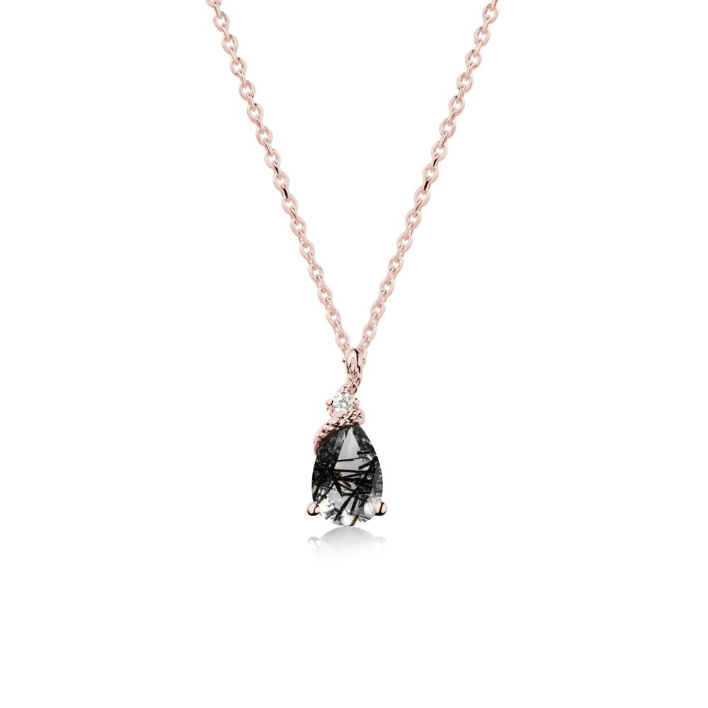 Pear Black Rutilated Quartz Snake Necklace - LUO Jewelry #metal_18k rose gold