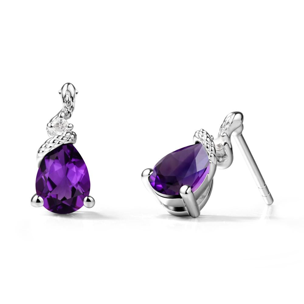 Sanke Inspired Teardrop Amethyst Earrings - LUO Jewelry #metal_14k white gold