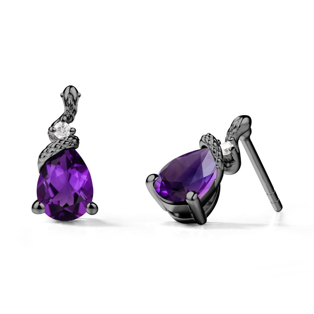 Sanke Inspired Teardrop Amethyst Earrings - LUO Jewelry #metal_black finish sterling silver