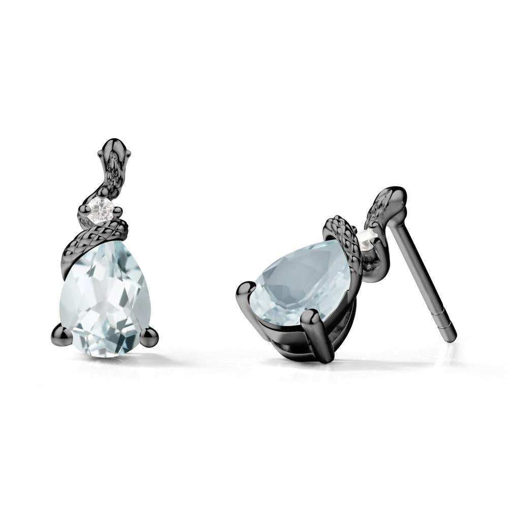 Pear Shaped Aquamarine Sanke Earrings - LUO Jewelry #metal_black finish sterling silver