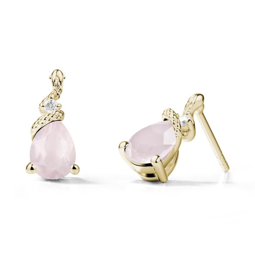 Sanke Inspired Teardrop Rose Quartz Earrings - LUO Jewelry #metal_14k yellow gold