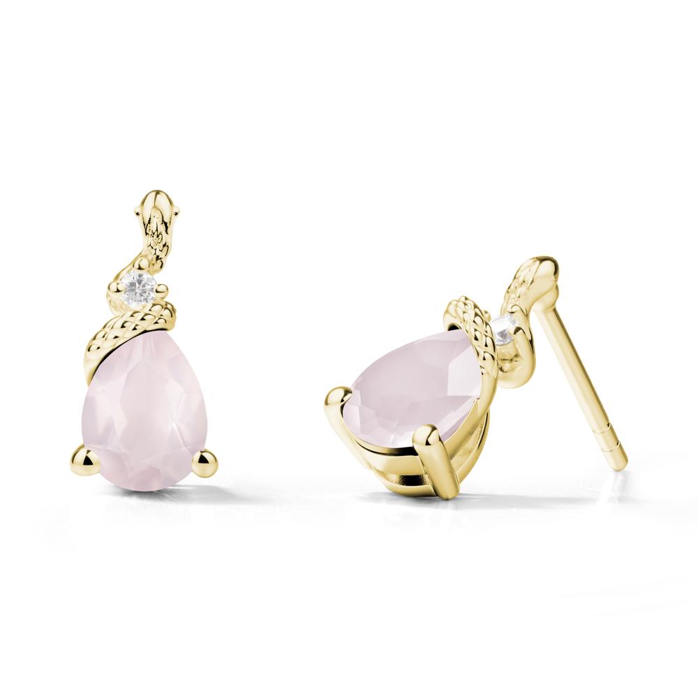 Sanke Inspired Teardrop Rose Quartz Earrings - LUO Jewelry #metal_18k yellow gold