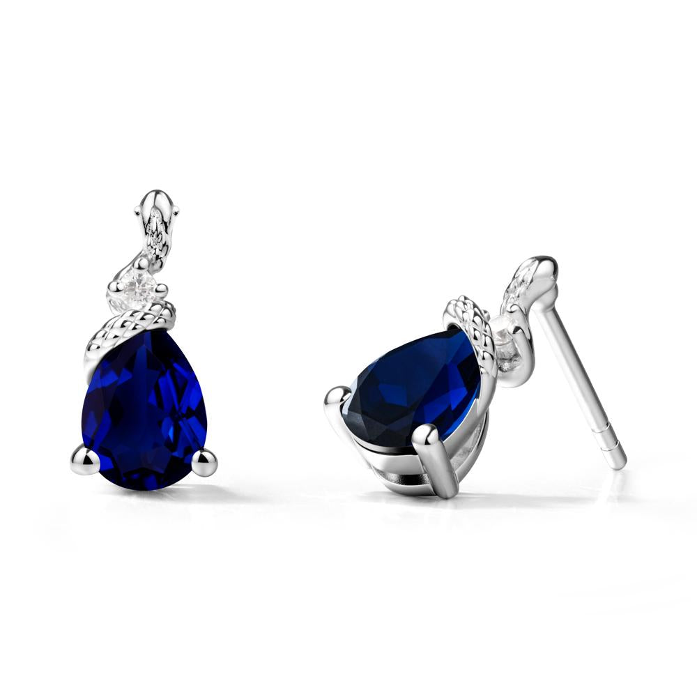 Sanke Inspired Teardrop Sapphire Earrings - LUO Jewelry #metal_14k white gold