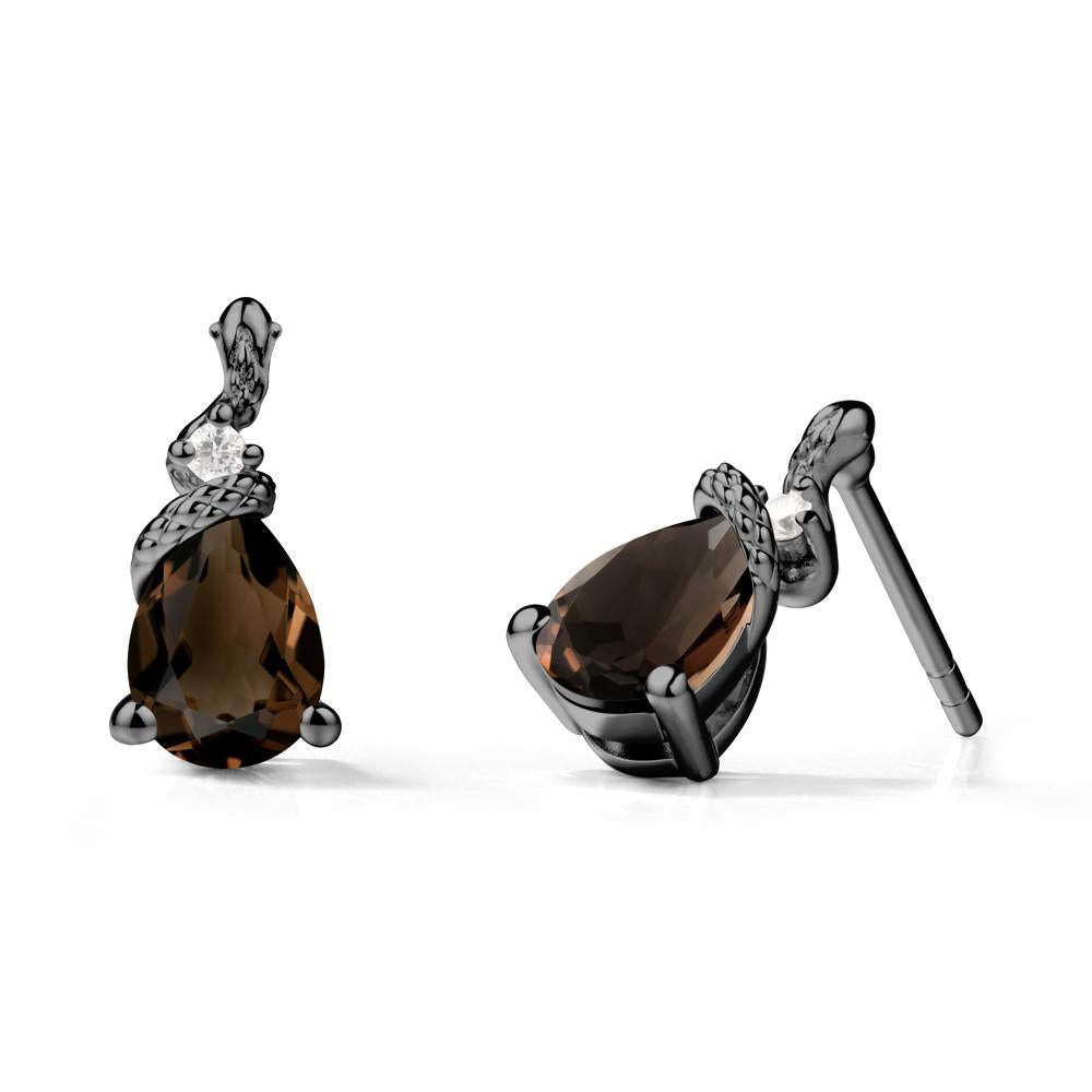 Pear Shaped Smoky Quartz Sanke Earrings - LUO Jewelry #metal_black finish sterling silver