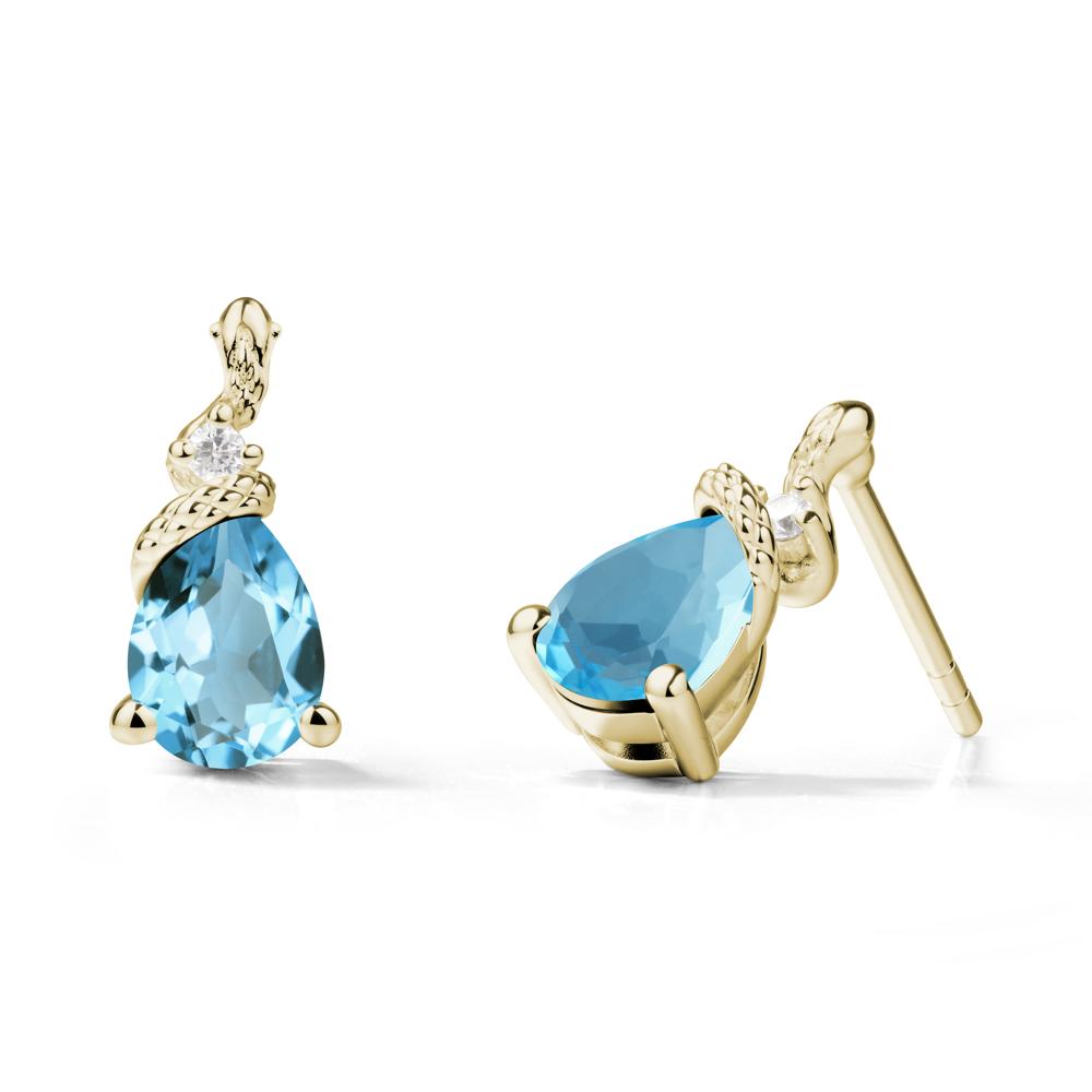 Sanke Inspired Teardrop Swiss Blue Topaz Earrings - LUO Jewelry #metal_14k yellow gold