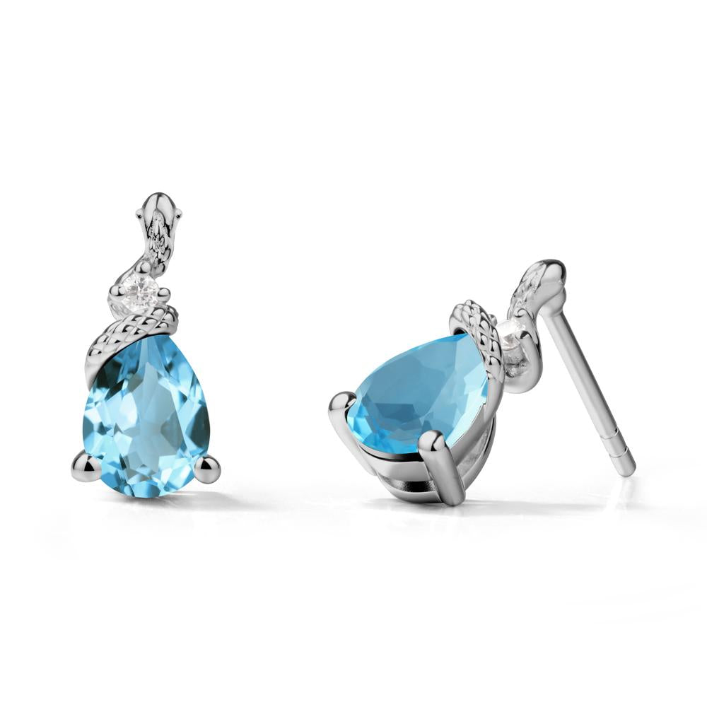 Sanke Inspired Teardrop Swiss Blue Topaz Earrings - LUO Jewelry #metal_platinum