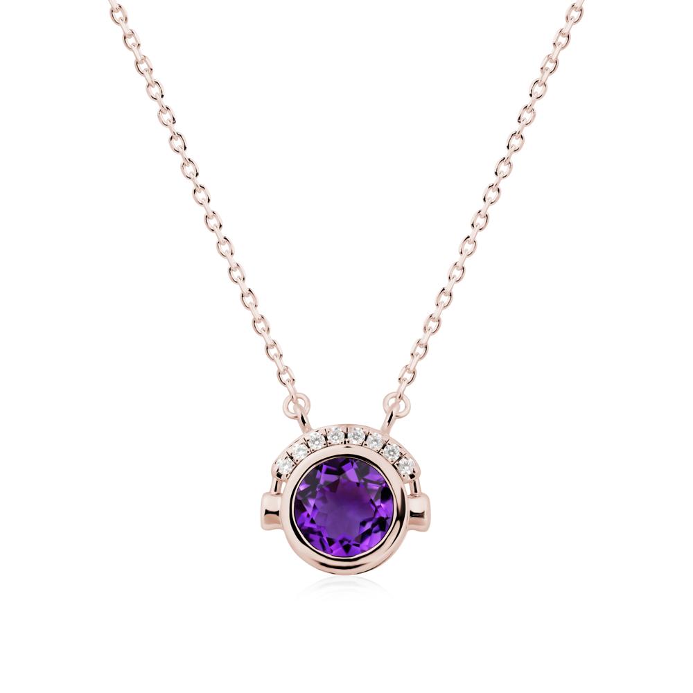 Headphones Inspired Bezel Amethyst Necklace - LUO Jewelry #metal_14k rose gold