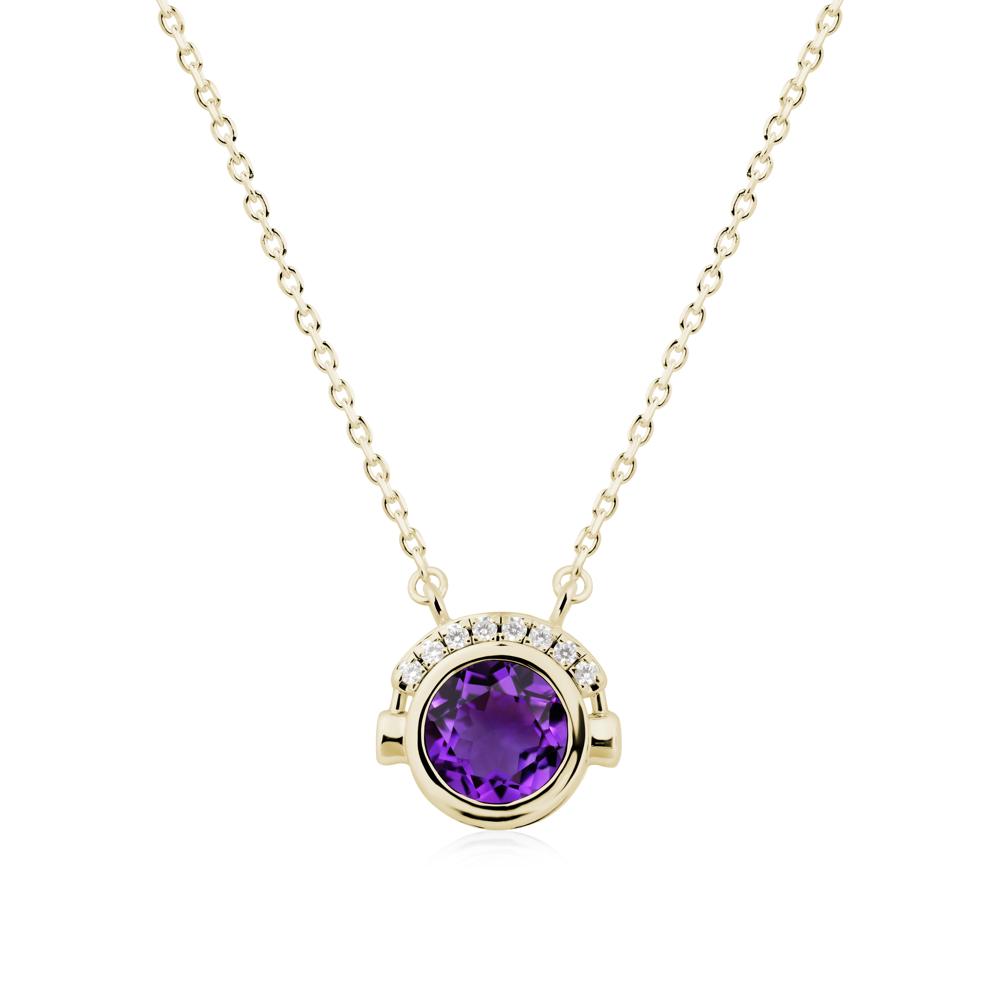 Headphones Inspired Bezel Amethyst Necklace - LUO Jewelry #metal_14k yellow gold