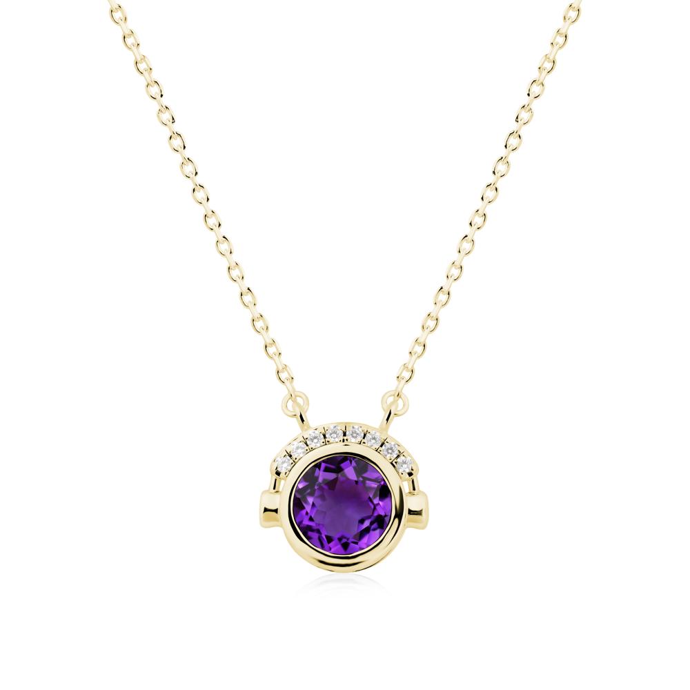 Headphones Inspired Bezel Amethyst Necklace - LUO Jewelry #metal_18k yellow gold