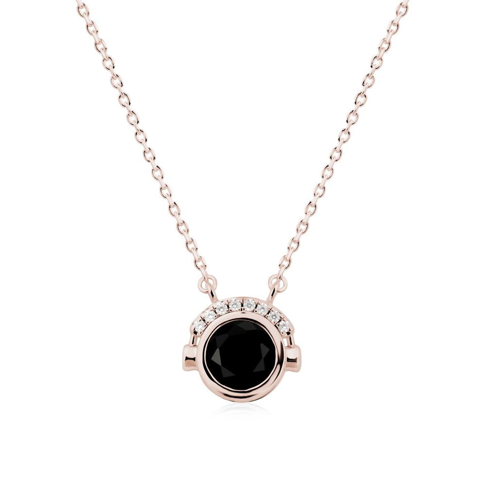 Headphones Inspired Bezel Black Spinel Necklace - LUO Jewelry #metal_14k rose gold