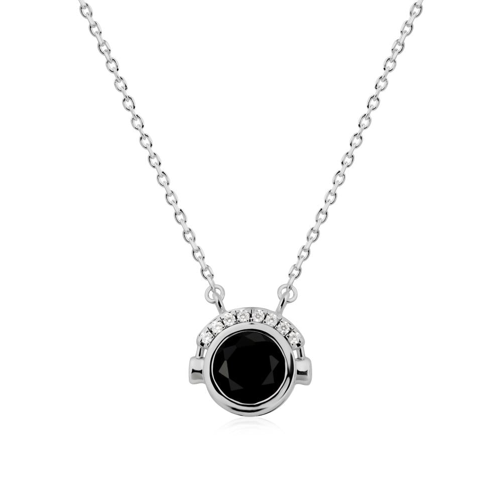 Headphones Inspired Bezel Black Spinel Necklace - LUO Jewelry #metal_platinum