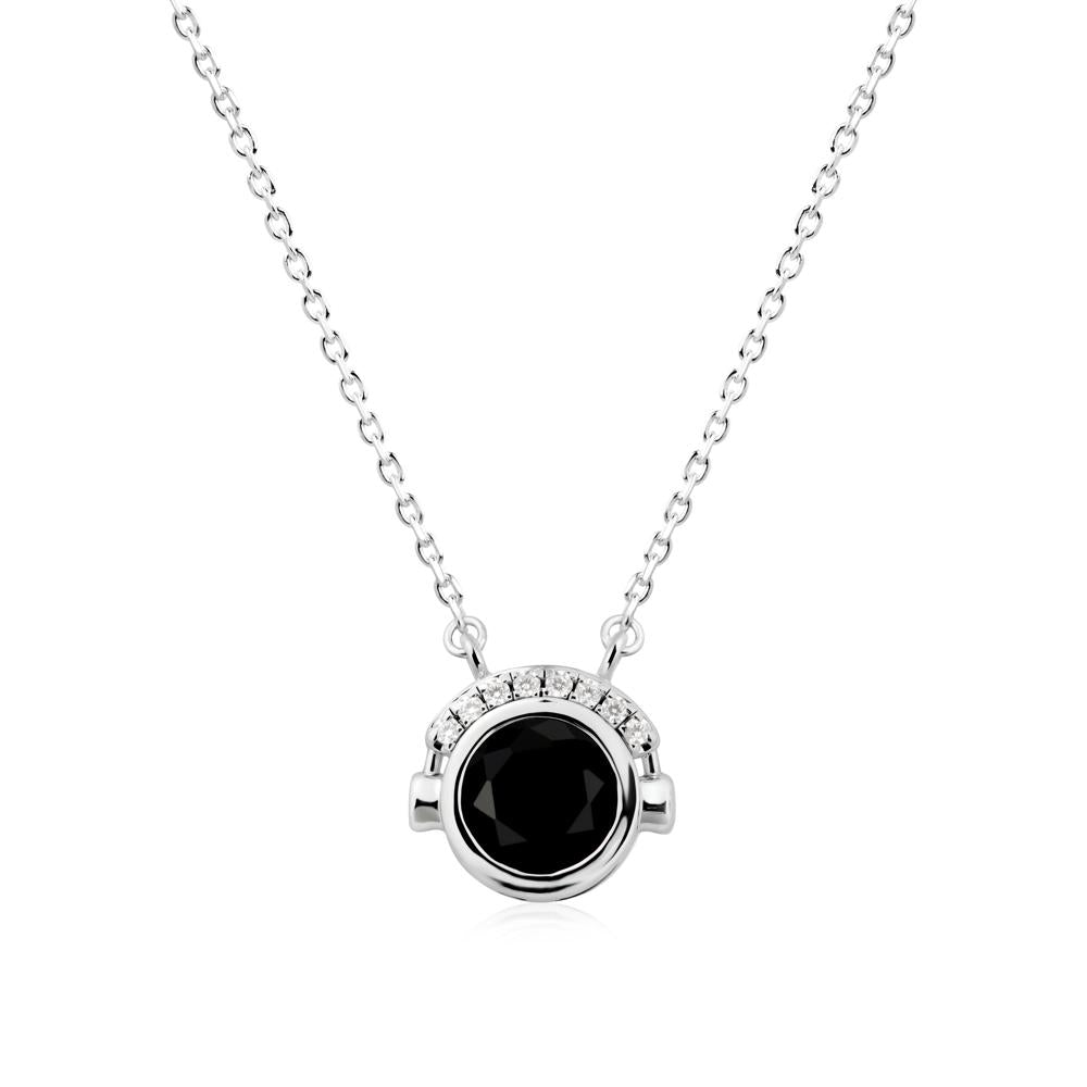 Headphones Inspired Bezel Black Spinel Necklace - LUO Jewelry #metal_sterling silver