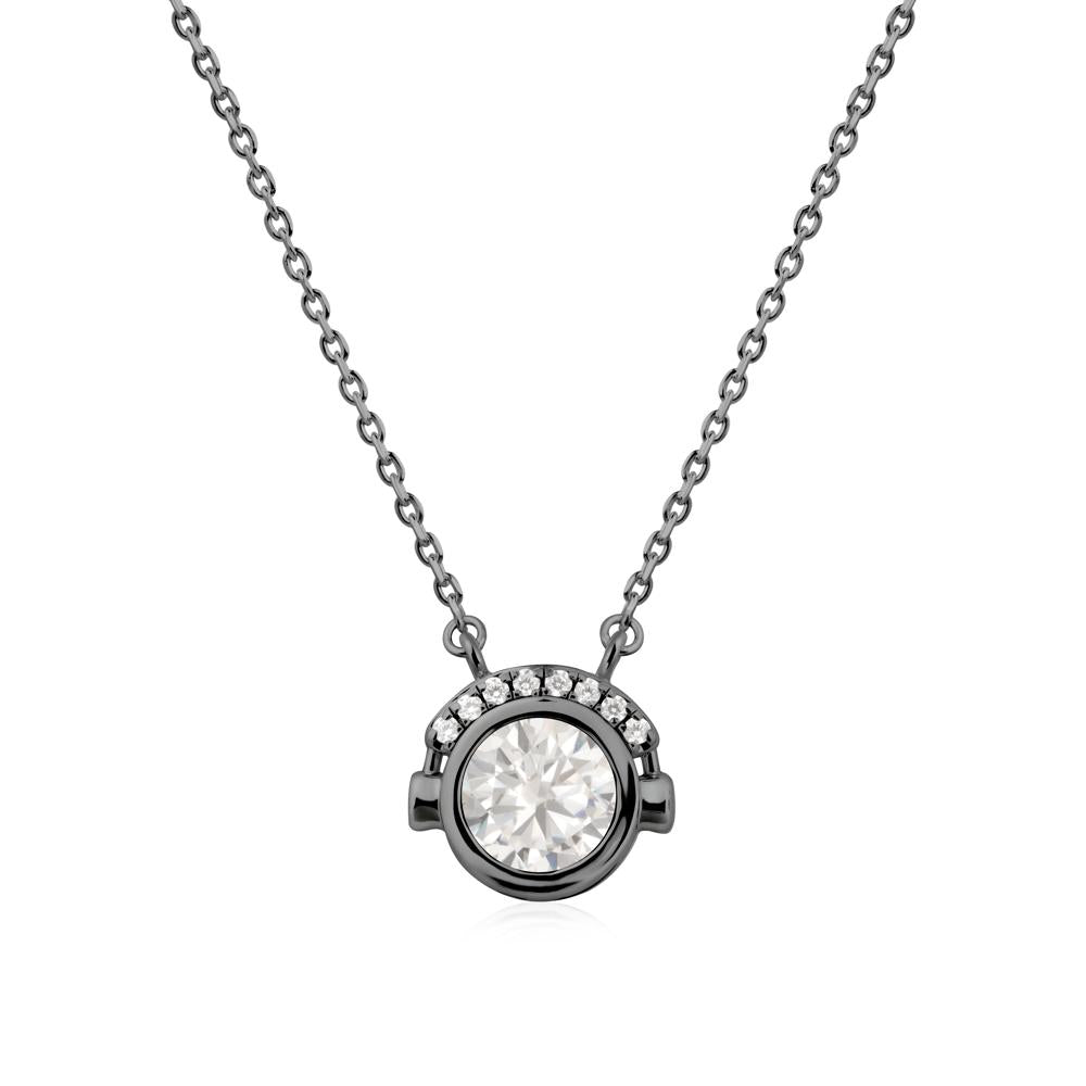 Round Cubic Zirconia Headphones Necklace - LUO Jewelry #metal_black finish sterling silver