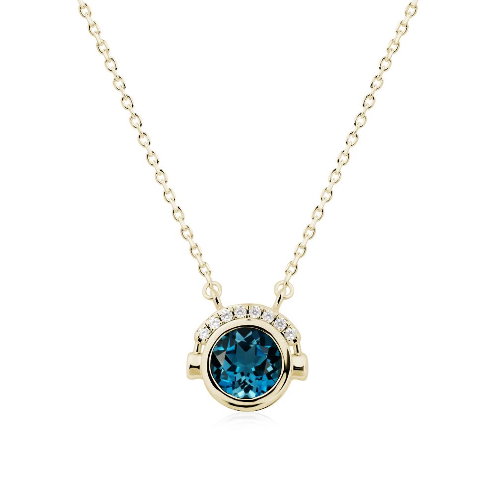 Headphones Inspired Bezel London Blue Topaz Necklace - LUO Jewelry #metal_14k yellow gold